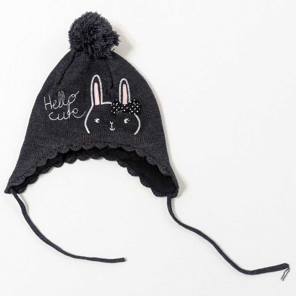 H&M Bunny Earflap Beanie Hat with pompom Girl's Size 1/2 Years